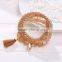 4pcs/set Bohemian Multilayer Imitation Matt Crystal Beads Tassel Elastic Bracelets Bangles For Women