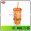 Customize 16 ounc Double walled plastic coffee tumbler promo with straw