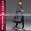 2015 European Design Gray turn-down collar women overcoat with belt