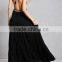 Factory Price Adjustable Tasseled Self-tie Halter Neckline Front V-cut Open Back Flowy Crepe Woven Halter Maxi Dress