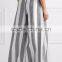 Wholesale Women Apparel Big Wide-leg Gray and White Striped Linen Pants(DQE0388P)