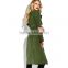 Army green open front self belted below knee lady's winter trench coat