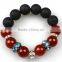 Rhinestone Crystal Spacer Bead Round Red Agate Beaded Bracelet Skull Charm Lava Stone Bracelet