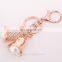 New christmas gold crystal double bell metal keychain with pearl