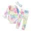 Infant Girls Clothing Sets Spring Autumn Newborn Baby Girls Tie Dye Print Long Sleeve T-shirts/Romper+Pants+Hat/Headband Outfits