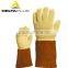 Deltaplus terry cloth papa-aramid fiber cow-hide cuff heat-resistant safety gloves