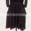 Modest design beaded sleeves tiered waistband short prom black chiffon dress
