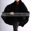 wholesale genuine cashmere cape with fox fur hood trim CC05