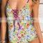 ladies fashion print and tied one-piece swimwear