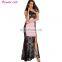 Black Splice Pink One Shoulder Patterns Of Lace Maxi Evening Dress