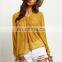 Latest Designs Streetwear Style Women Shirts Yellow Bell Sleeve Round Neck Ruffle Casual Blouse