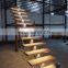 Project of stair straight stairs Interior staircase with Wood Tread and Glass Railing