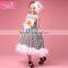 Dancing Stylish Baby Girls Casual Long Feather Grey Dress for Cheap Party Wholesale