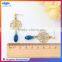 Fashion blue rhinestone drop earrings with gold hollow charm for women wholesale