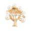 Korean designer jewelry gold plated zinc alloy pearl tree shape scarf clip brooch