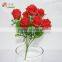 7 heads artificial mini silk rose with fake glitter dewdrop