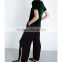 Wholesale Women Latest Simple Design Black Round Neck Short Sleeves Back-split Velvet Blouse(DQE0170T)