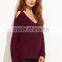 Custom V Neck Cold Shoulder Burgundy Sweater Cotton polyester Blends Drop Shoulder Sweatshirt