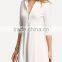 White Zipper A-Line Dress Plain Casual Polyester Fabric Spring V Neck Short Dress With 3/4 Sleeve