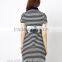 Ladies Black and White Striped Longline Short Sleeve Slim Fit Stretch Polo Dress Shirt