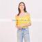Elasticated knit crossover shape V-neck short sleeves strapless tank