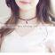 Fashion chocker necklaces black Leather thin choker necklace with tassel and pearl