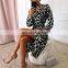 LAITE D2125 women autumn casual dresses ladies leopard printed dresses with belt women plus size dresses