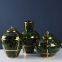 European Simple Style Green Abstract Painting Cylinder Ceramic Storage Vases Sets With Rould Lid For Study