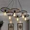 Black Iron Wheel Chandelier Hemp Rope Cable Pendant Light Modern Pendant Lamp