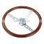 Real Wood Grain Chrome Spoke Steering Wheel, Universal 380mm 15'' Classic Real Wooden Steering Wheel
