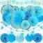 Indoor Outdoor Wedding Round Hanging Chinese Paper Pom Poms Kit with Paper Fan Decoration