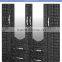 wardrobe 4 doors black siver color modern design with middle double mirror