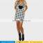 Sweet women square neck lace up strappy backless zipper sleeveless plaid summer mini dresses patterns with heart print