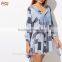 2017 Sexy Ladies Vintage Beach Dresses Blue Tribal Print Crochet Front Tassel Tie Neck Dress HSD7607