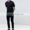 Custom Short Sleeve Button Placket Rib Collar Cuff Tip Men's 100% Polyester Breathable Pique 200g Navy Plain Casual Polo Shirt