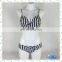 MissAdola latest hot sale black white stripe digital print stomach straps bikini beautiful ladies swimwear girl bathing suit