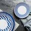 Wholesale high quality dinnerware Japanese porcelain dishes blue rim stripe ceramic steak plate