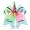 7inch Girl Unicorn Hair Bow Kids Handmade Rainbow Sequin Boutique Hairbands 12styles