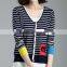 Fashion classic design pop color autumn stripe cardigan sweater for women 2015