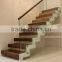 Doube Stringer, Glass Stair Railing, Metal Wood Stairway