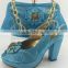 Bright color beautiful stone design high heels matching bag for woman 4 color in stock