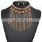 Fashion new design black lace with champagne color pearls pendant chain tassel choker necklaces