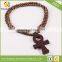 wooden hip hop cross pendant with rosary beads chain men's jewelry