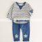 B22616A Children's clothing striped suit embroidery fashion trend baby cotton children's clothing suit