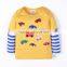 Funny stripe sleeve embroidered cars yellow baby tshirt plain