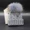 Hot Sale Lovely Color Knitted Wholesale Wool Knit Hat Baby With 13cm Raccoon Fur Pompom