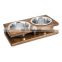Pet Dog Wooden Double Stainless Steel Bowl