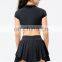 Custom Logo Short Sleeve Top Match Golf Tennis Mini Skirt 2 Piece Tracksuit Women Sports Fitness Yoga Suit Set