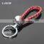 Hot Sale Manual Hand Braided Rope Silver Zinc Alloy Metal Round Tag Braided Leather Cord Black Red Leather Straps Braid Keychain