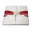 Luxurious silk folio wedding invitations with white gate lid flower lace wedding invitation box&red ribbons&pearl decorations